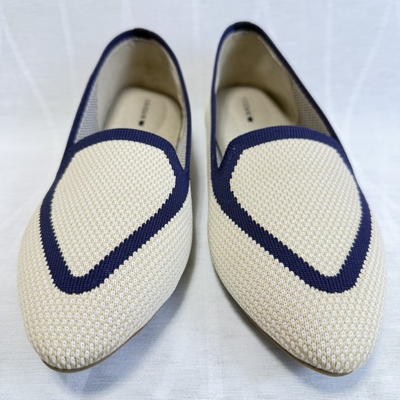 Birdies The Blackbird Eggshell/Navy Piping Knitted Flat‎ Loafers Size 9 - Picture 5 of 9